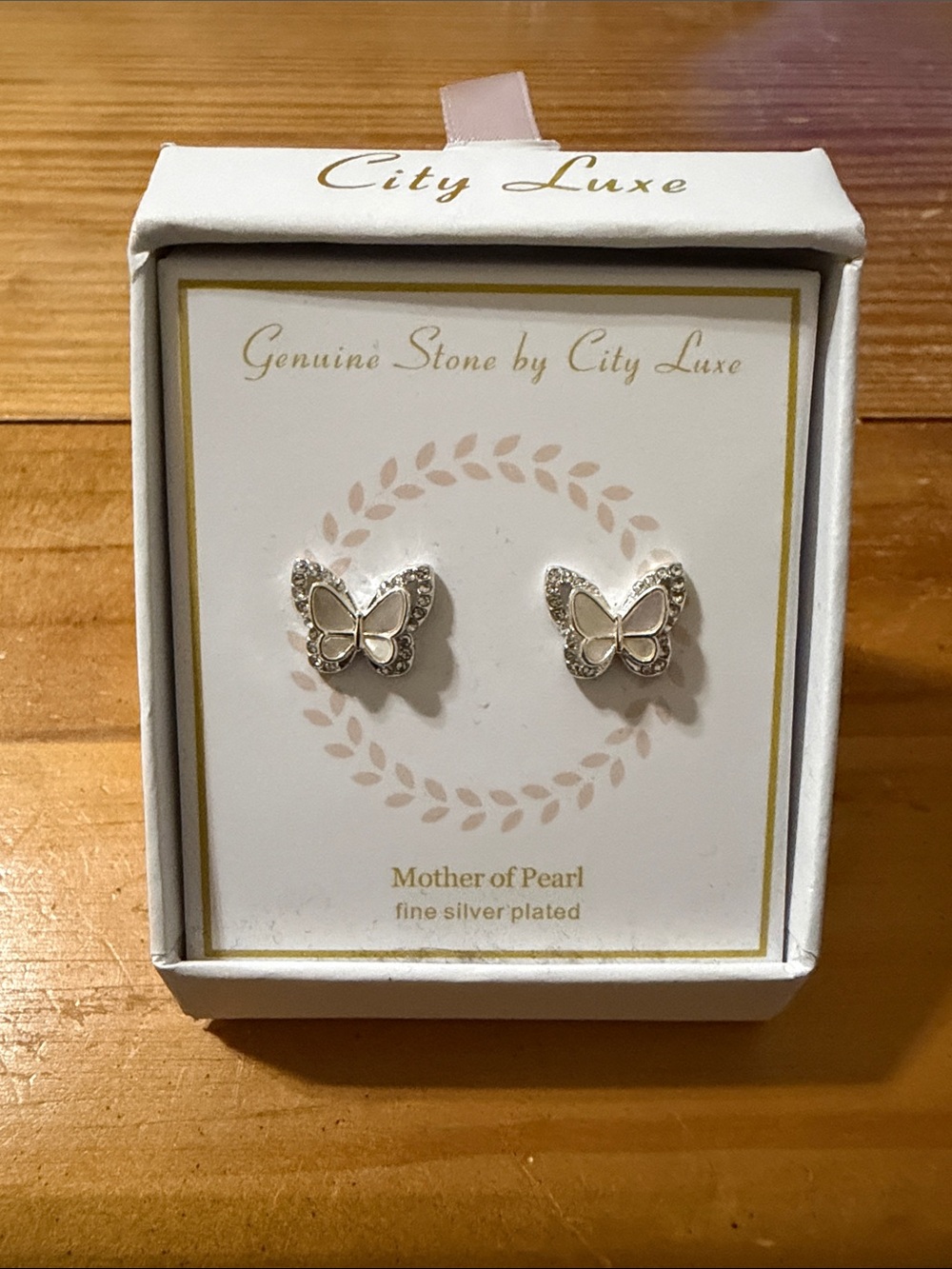 Silver plated Mother-of-Pearl Butterfly Stud Earrings, NIB